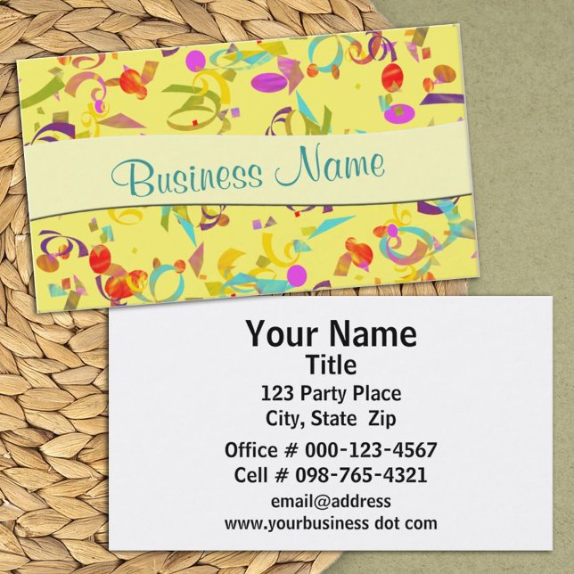Colourful Confetti Toss Background Event Planner Business Card (business card front and back design)