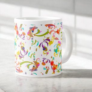 Colourful Confetti Toss Background Over White Large Coffee Mug