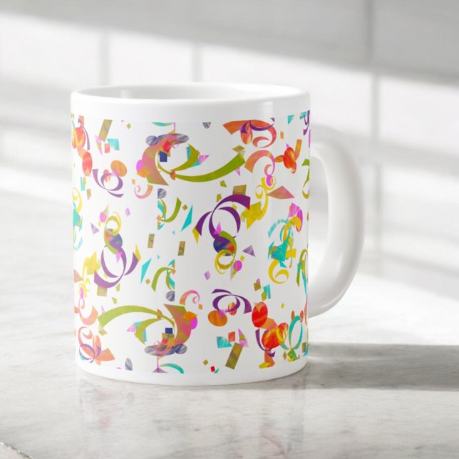 Colourful Confetti Toss Background Over White Large Coffee Mug (confetti pattern mug)