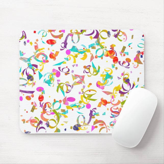 Colourful Confetti Toss Over A White Background Mouse Pad (With Mouse)