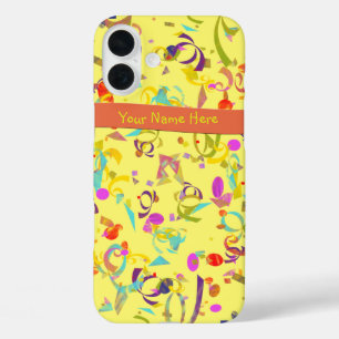 Colourful Confetti Toss Over Yellow iPhone 16 Plus Case