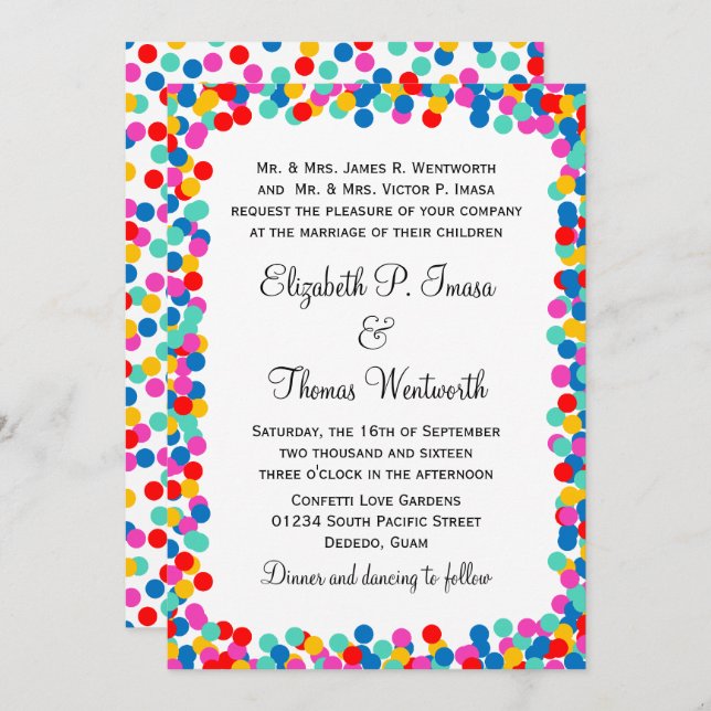 Colourful Confetti Wedding Invitations (Front/Back)
