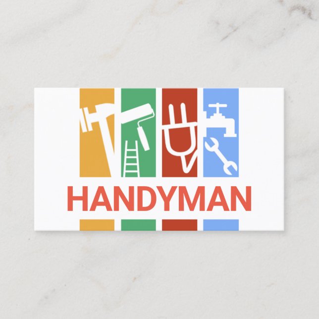Colourful Construction Handyman Tool Stripes Business Card (Front)