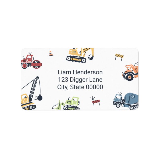Colourful Construction Truck Return Address Label (Front)