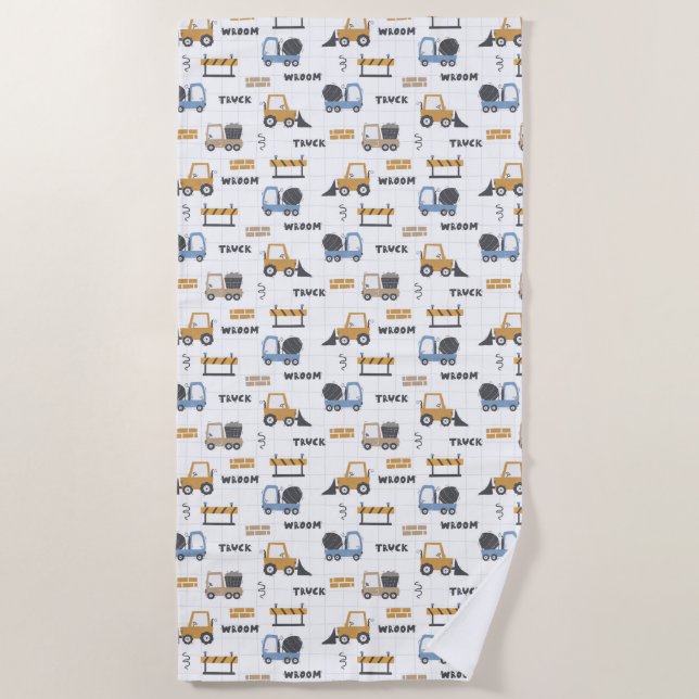 Colourful Construction Trucks Pattern Beach Towel (Front)