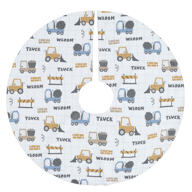 Colourful Construction Trucks Pattern Brushed Polyester Tree Skirt (Front)