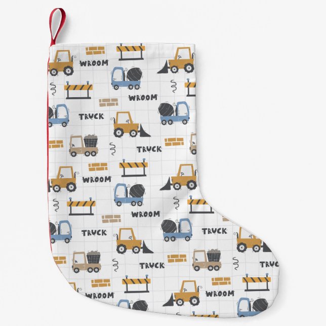 Colourful Construction Trucks Pattern Small Christmas Stocking (Front)
