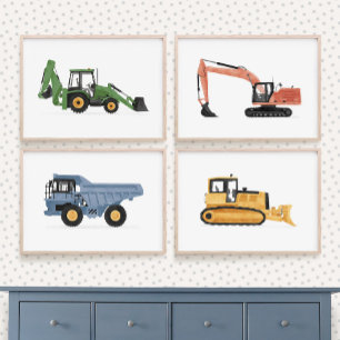 Colourful Construction Vehicles Boys Room