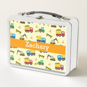 Colourful Construction Vehicles Pattern for Boys Metal Lunch Box