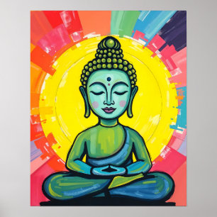 Colourful Contemporary Crayon Inspired Buddha Poster