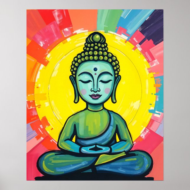 Colourful Contemporary Crayon Inspired Buddha Poster (Front)