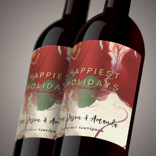 Colourful Contemporary Painted Abstract Holiday Wine Label