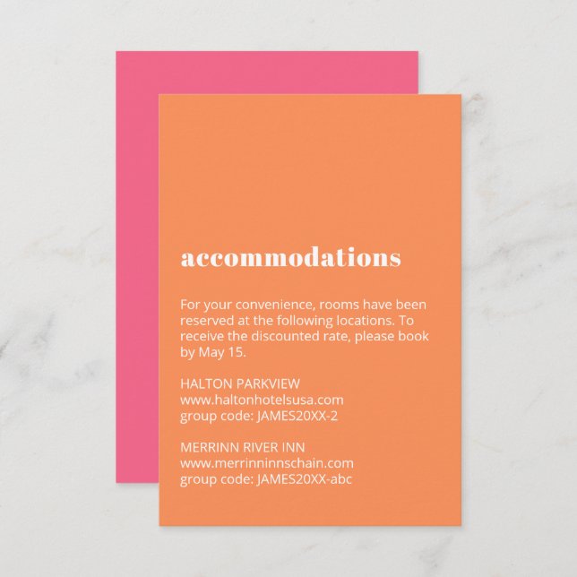 Colourful Contemporary Wedding Accommodations Enclosure Card (Front/Back)