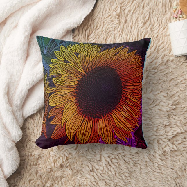 colourful contempory large yellow sun flower cushion (Blanket)