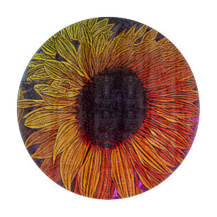 colourful contempory large yellow sun flower  cutting board