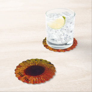 colourful contempory large yellow sun flower  paper coaster