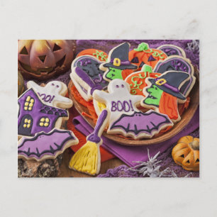 Colourful Cookies For Halloween Party Postcard