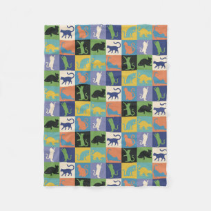 Colourful Cool Cats in Quilt-like Squares Fleece Blanket