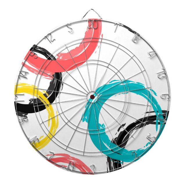 Colourful, cool, modern,trendy brush stroke circle dartboard (Front)