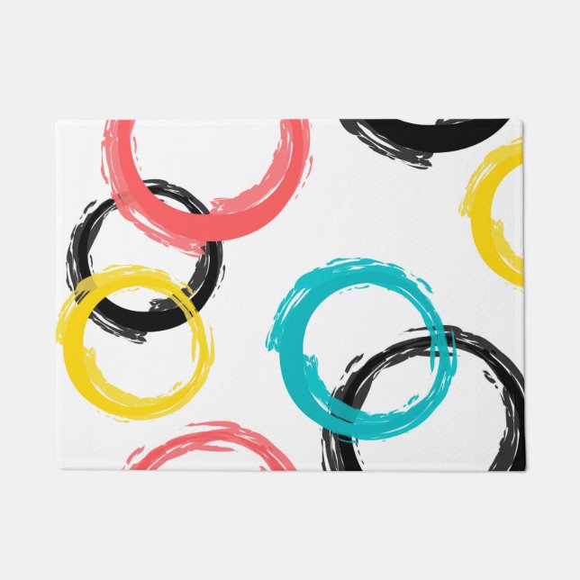 Colourful, cool, modern,trendy brush stroke circle doormat (Front)