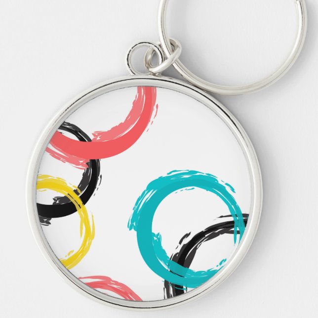 Colourful, cool, modern,trendy brush stroke circle key ring (Front)