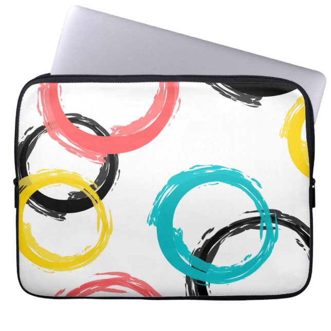 Colourful, cool, modern,trendy brush stroke circle laptop sleeve (Front)