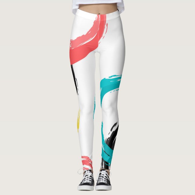 Colourful, cool, modern,trendy brush stroke circle leggings (Front)