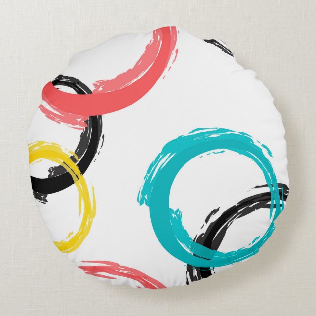 Colourful, cool, modern,trendy brush stroke circle round cushion (Back)