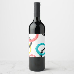 Colourful, cool, modern,trendy brush stroke circle wine label
