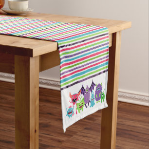 Colourful & Cool Monster Stripes Birthday Party Short Table Runner