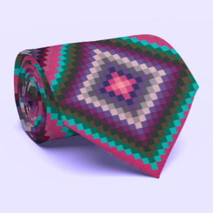 Colourful Cool Pixel Pattern Retro Quilt   Tie