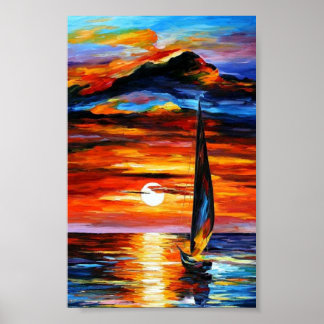 Colourful Cool retro Hawaii Sunset Oil Painting Poster