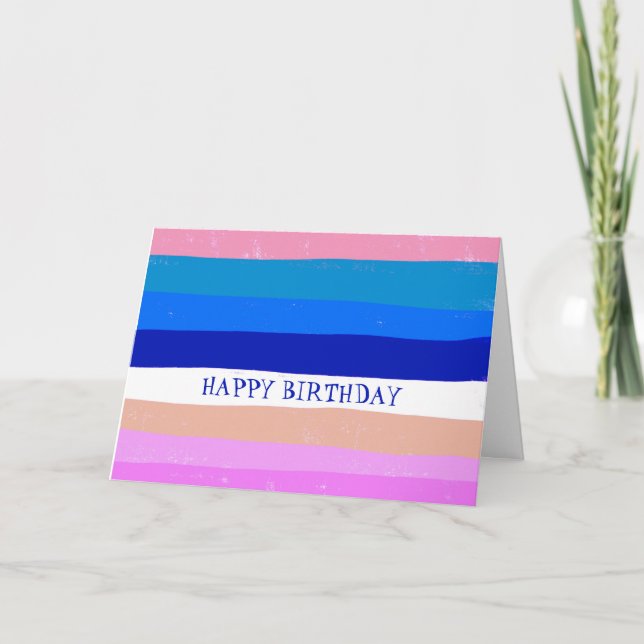 Colourful Cool Simple Stripes CUSTOM HAPPY BIRTHDA Card (Front)