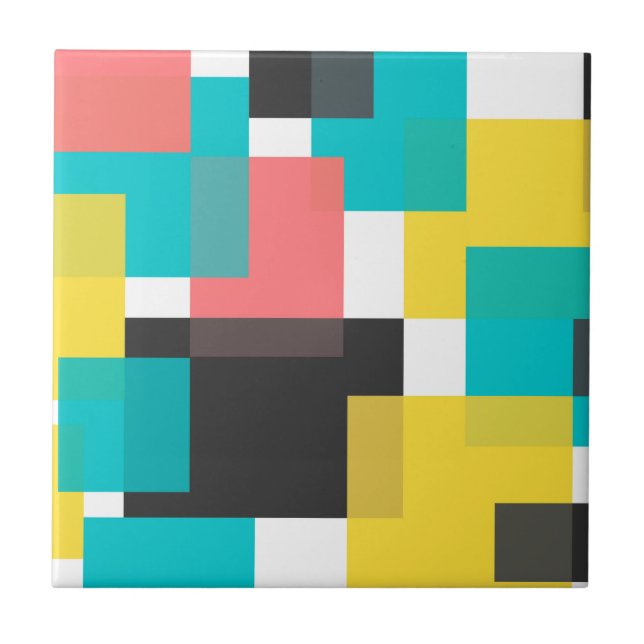 Colourful, cool, trendy, urban geometric shape art ceramic tile (Front)