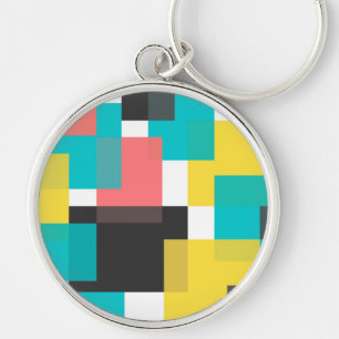 Colourful, cool, trendy, urban geometric shape art key ring