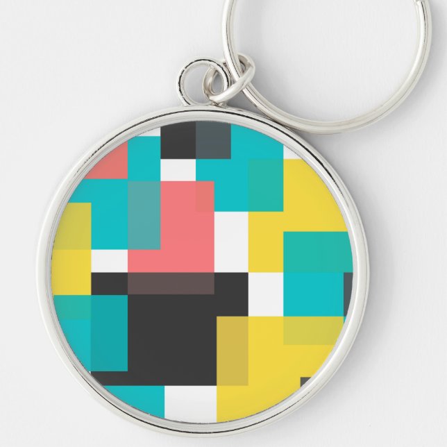 Colourful, cool, trendy, urban geometric shape art key ring (Front)
