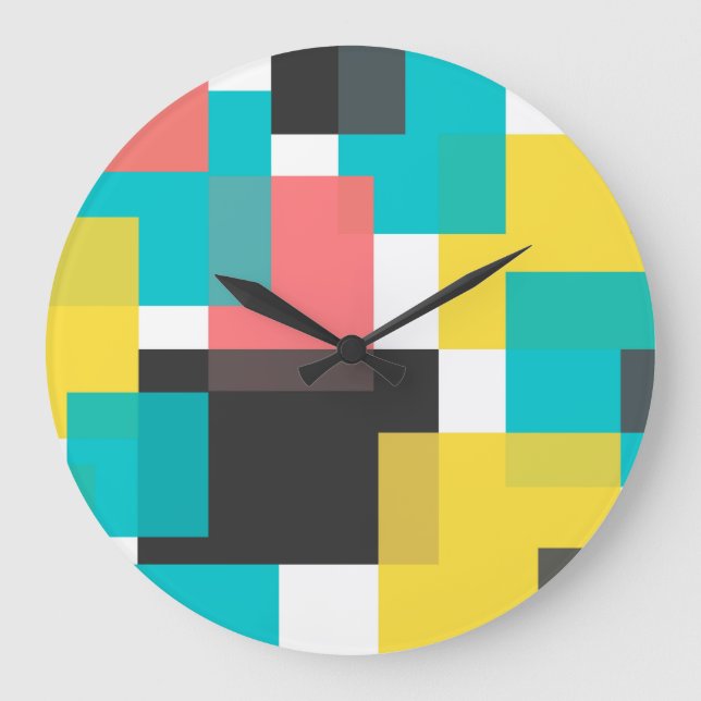 Colourful, cool, trendy, urban geometric shape art large clock (Front)