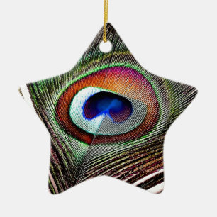 Colourful Copper Peacock Feather Ceramic Tree Decoration