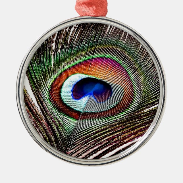 Colourful Copper Peacock Feather Metal Ornament (Front)