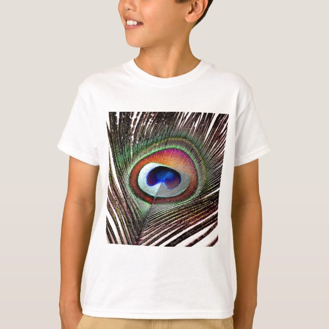 Colourful Copper Peacock Feather T-Shirt (Front)