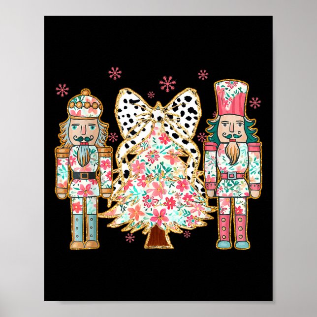 Colourful Coquette Bow Floral Nutcracker Christmas Poster (Front)