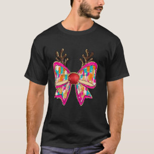 Colourful Coquette Bow Reindeer Christmas For Wome T-Shirt