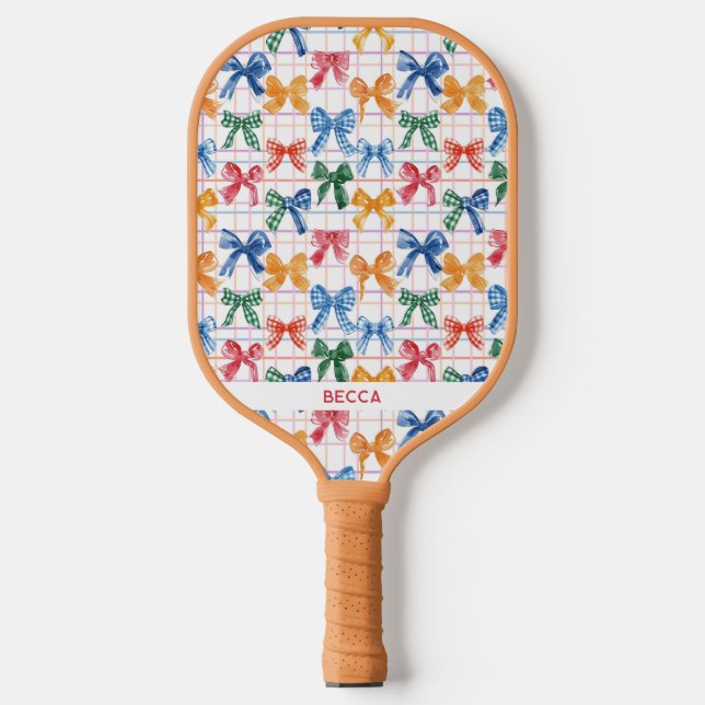Colourful Coquette Bows & Stripes Pickleball Paddl Paddle (Front)