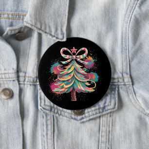 Colourful Coquette Christmas Tree Preppy Pink Xmas 10 Cm Round Badge