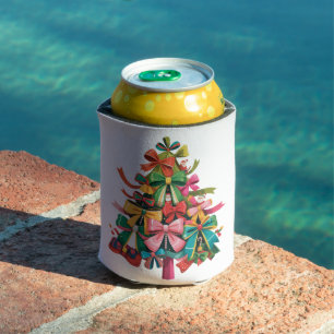 Colourful Coquette Christmas Tree Preppy Pink Xmas Can Cooler
