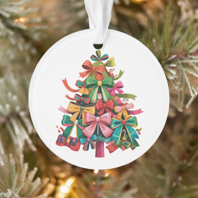 Colourful Coquette Christmas Tree Preppy Pink Xmas Ornament (Tree)
