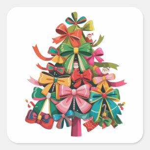 Colourful Coquette Christmas Tree Preppy Pink Xmas Square Sticker