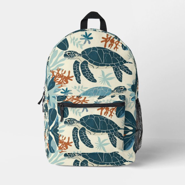 Colourful Coral and Shell Design Printed Backpack (Front)