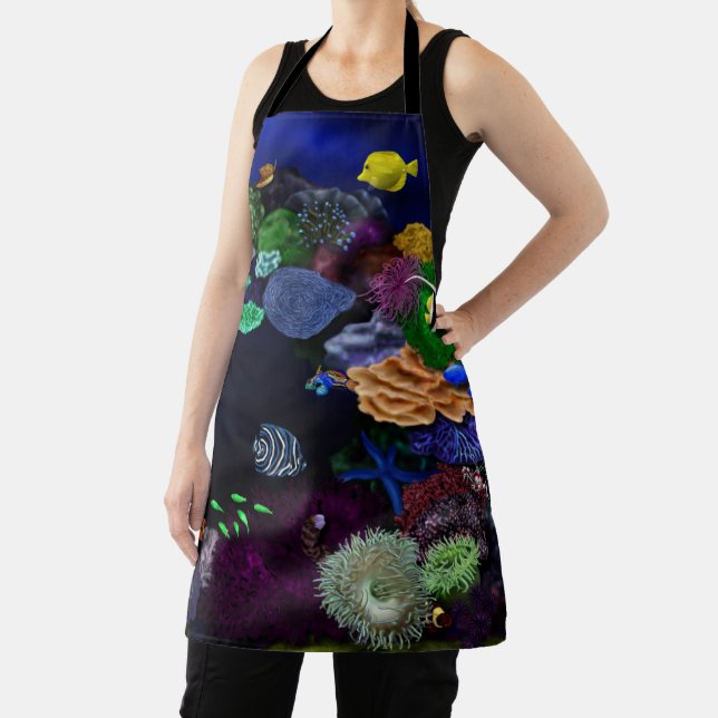 Colourful Coral & Fish Reef Art Apron (Insitu)