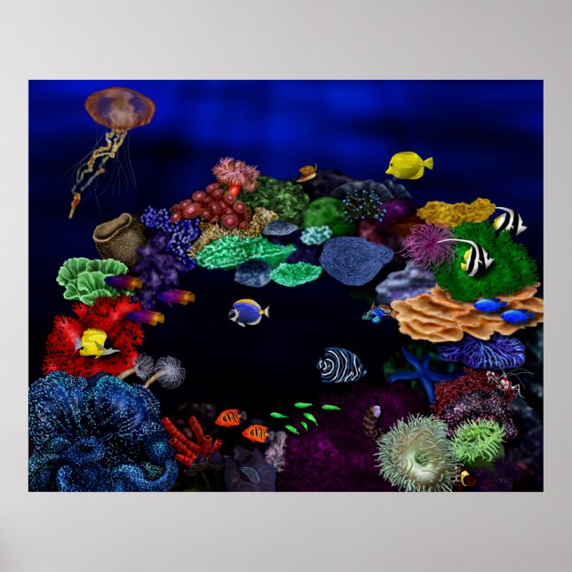 Colourful Coral & Fish Reef Art Poster (Front)
